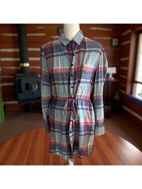 JACHS GIRLFRIEND Plaid Button Down Tunic Top Size Medium